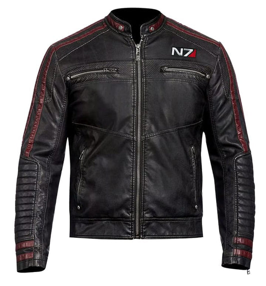 New Mass Effect 3 N7 Genuine Black Leather Jacket - Fashion Leather Jackets USA - 3AMOTO