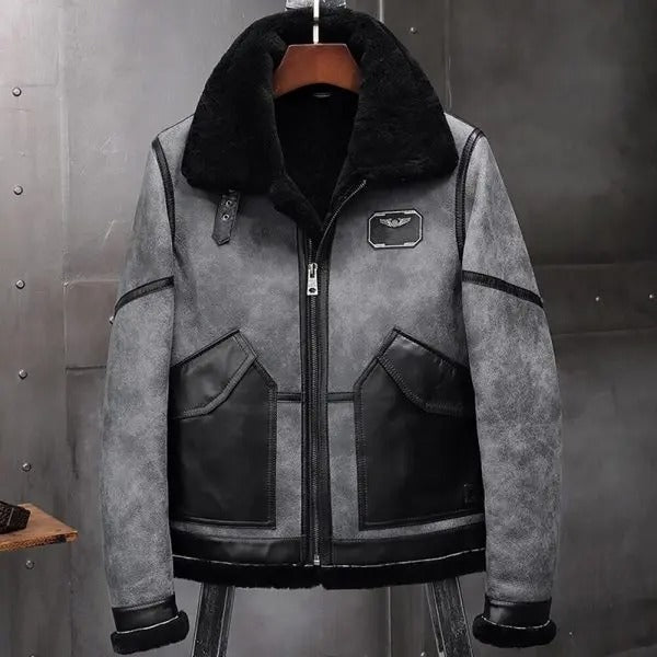 New Men's Gray B3 Shearling Sheepskin Coat Airforce Flight Jacket