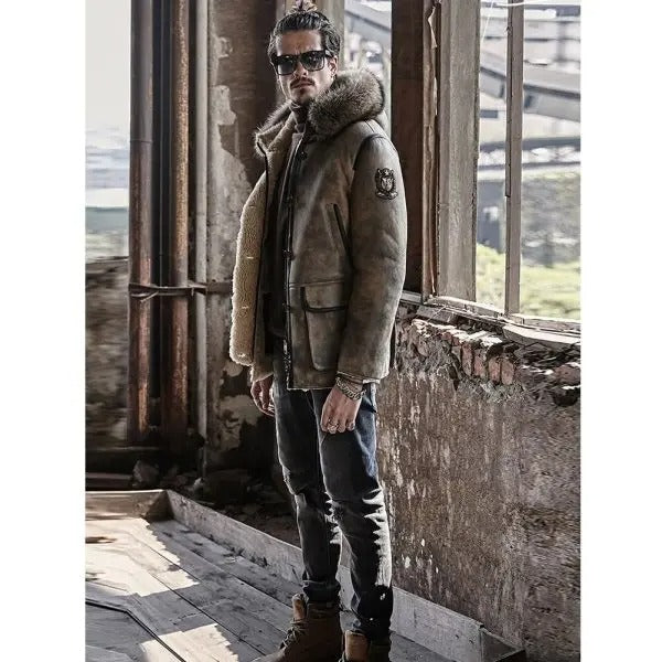 Mens raccoon fur hooded on sale coat