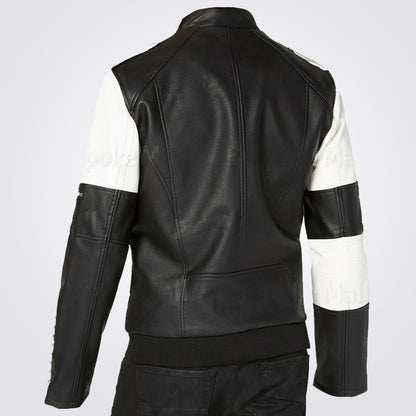 New Men's Two Tone Black White Genuine Leather Silver Studded Biker Jacket