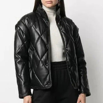 Womens Winter Down Leather Jacket Black – FAD