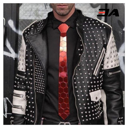 New Handmade Men's Black and white Fashion Studded Punk Style Stylish Jacket - 3A MOTO LEATHER