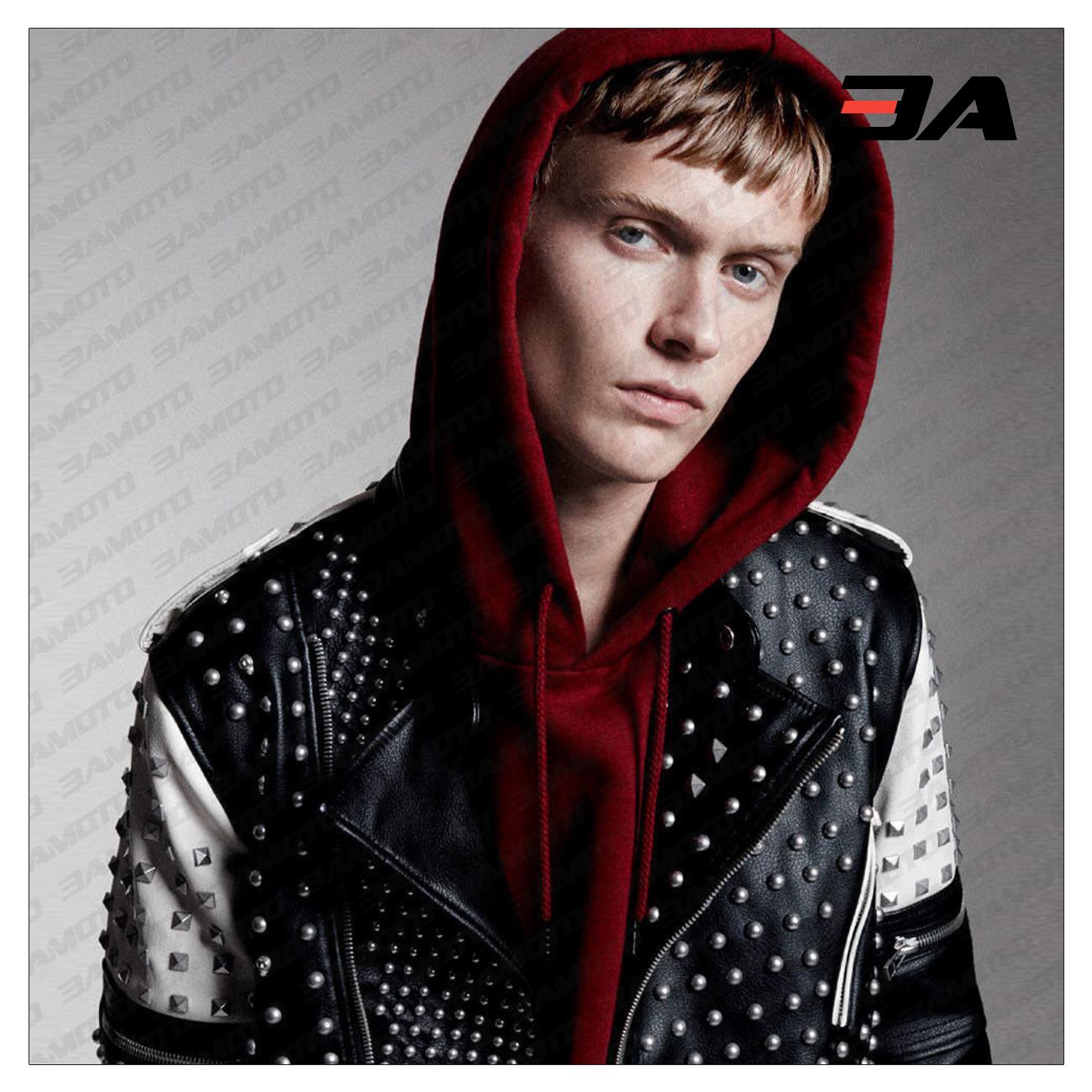 Handmade Men's Punk Leather Jacket - Studded Fashion | 3amoto Handmade Men's Punk Leather Jacket - Studded Fashion | 3amoto