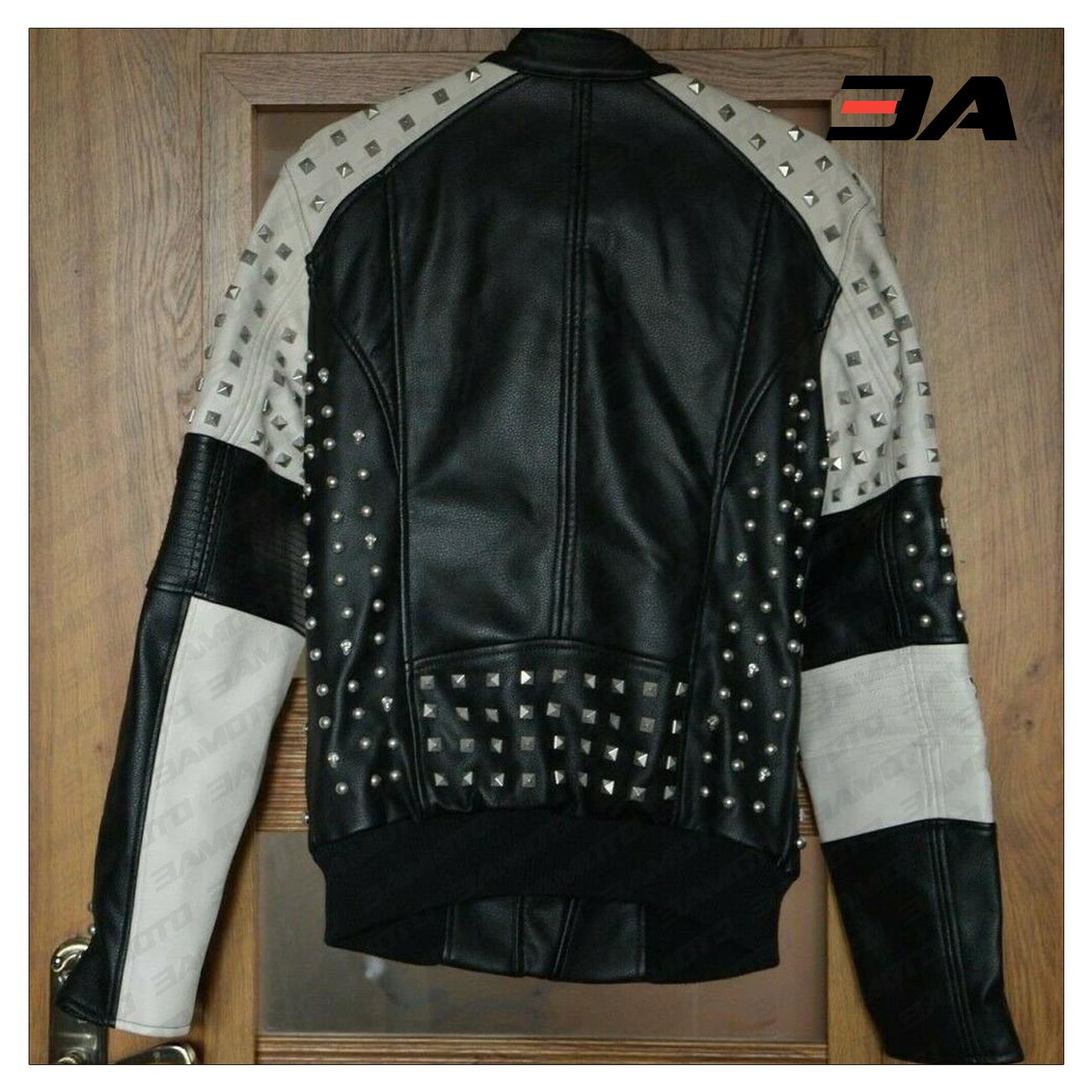 New Handmade Men's Black and white Fashion Studded Punk Style Stylish Jacket - 3A MOTO LEATHER