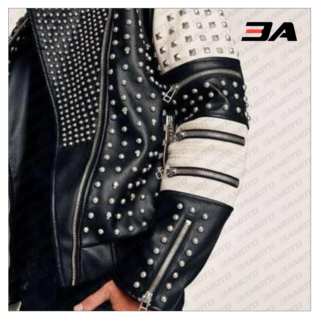 New Handmade Men's Black and white Fashion Studded Punk Style Stylish Jacket - 3A MOTO LEATHER