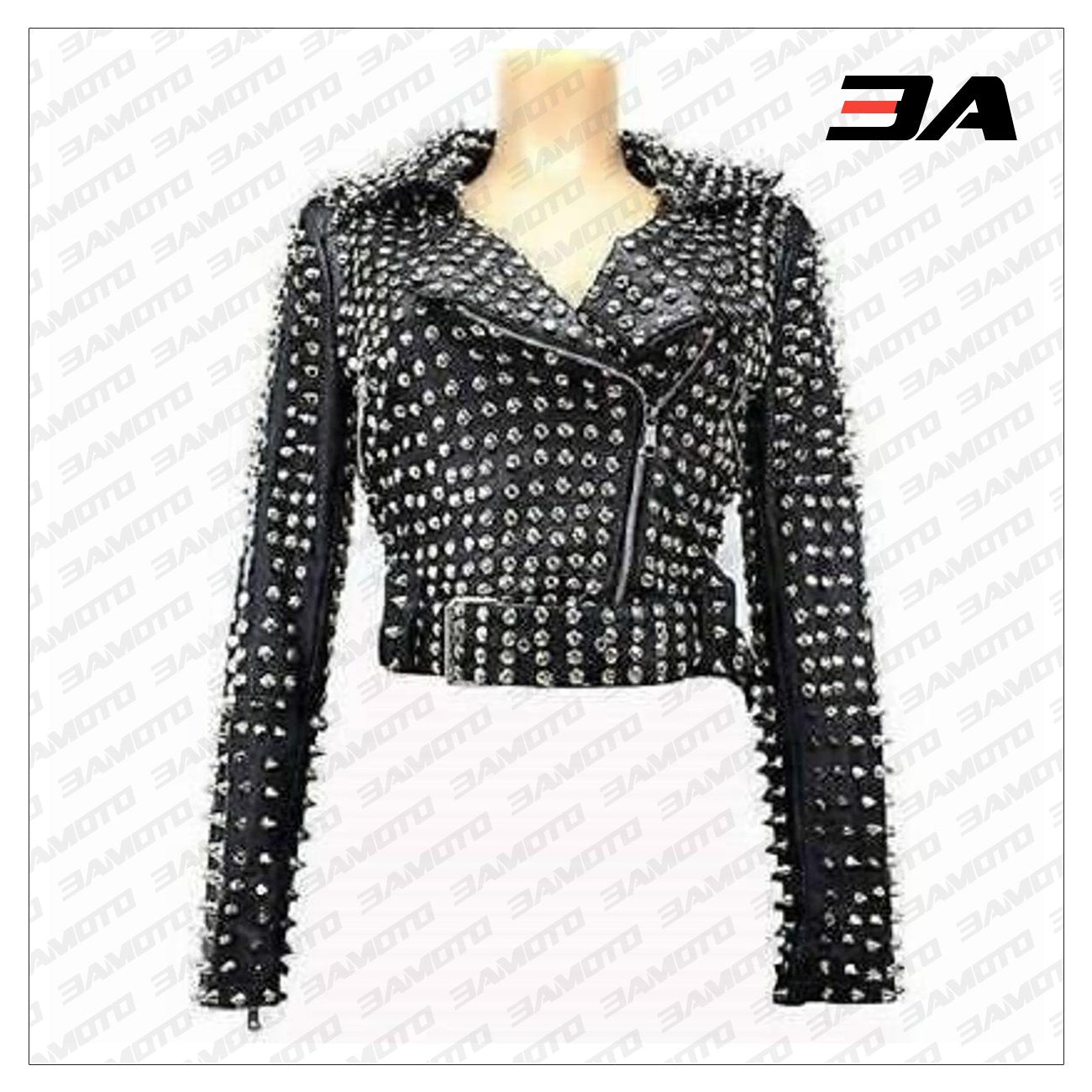 New Handmade Women's Black Fashion Studded Punk Style Leather Jacket - 3A MOTO LEATHER