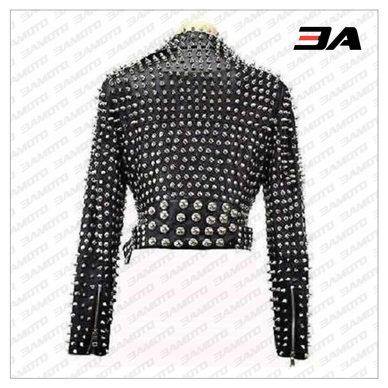 New Handmade Women's Black Fashion Studded Punk Style Leather Jacket - 3A MOTO LEATHER