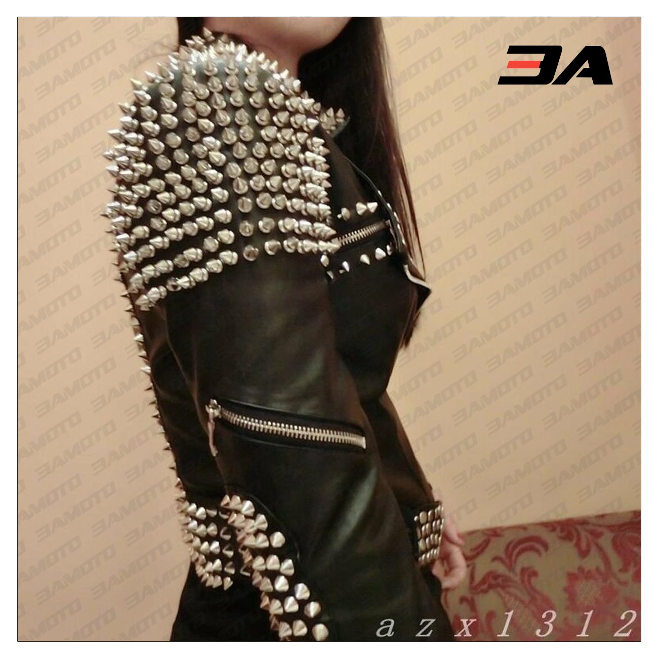 New Handmade Women's Black Fashion Studded Punk Style Leather Jacket - 3A MOTO LEATHER