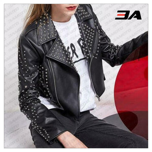 New Handmade Women's Black Fashion Studded Punk Style Leather Jacket - 3A MOTO LEATHER
