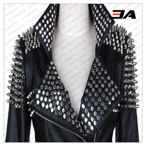 New Handmade Women's Black Fashion Studded Punk Style Leather Jacket - 3A MOTO LEATHER