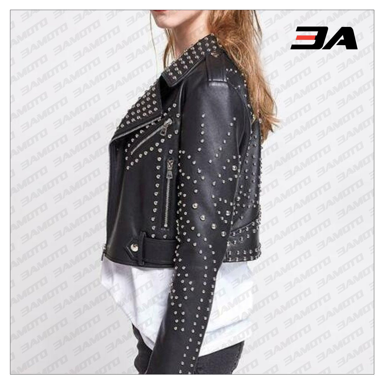 New Handmade Women's Black Fashion Studded Punk Style Leather Jacket - 3A MOTO LEATHER