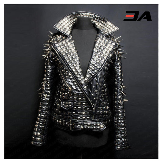 New Handmade Women's Black Fashion Studded Punk Style Leather Jacket - 3A MOTO LEATHER - 3amoto shop