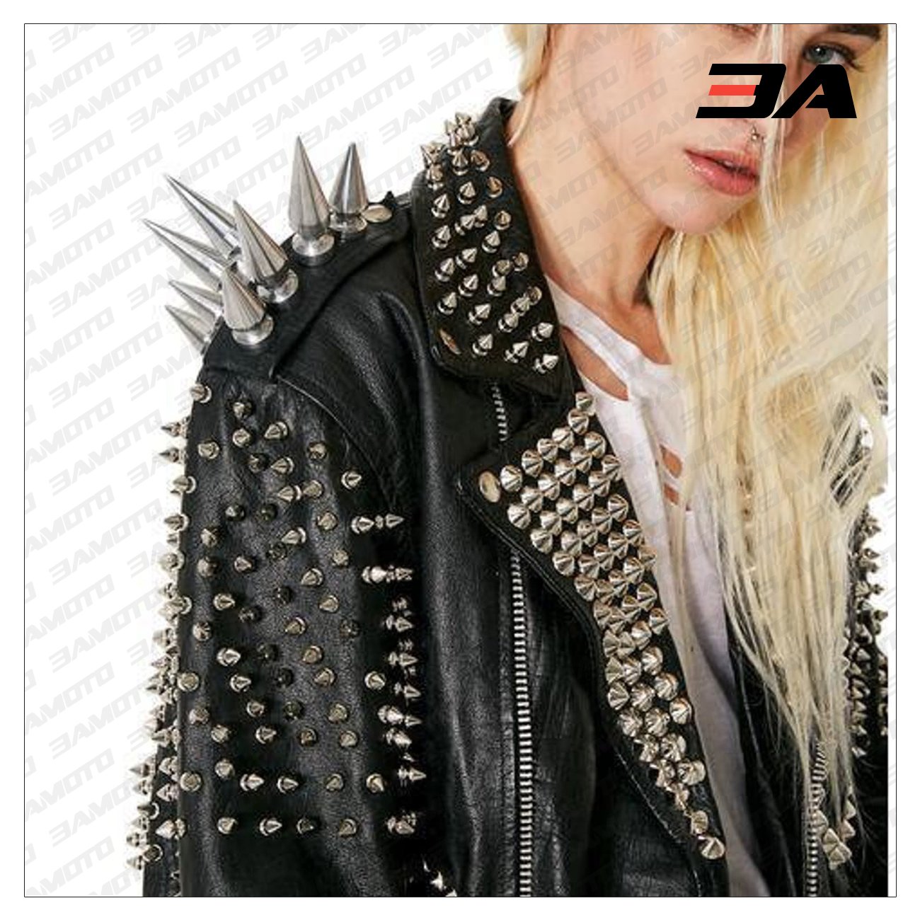 New Handmade Women's Black Fashion Studded Punk Style Leather Stylish Jacket - 3A MOTO LEATHER