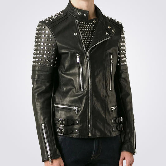 Newly Designed Studded Mens Leather Biker Jacket - Fashion Leather Jackets USA - 3AMOTO