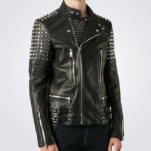 Newly Designed Studded Mens Leather Biker Jacket