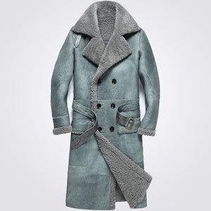 Old Fashioned Double Breasted Sheepskin Trench Coat for Men