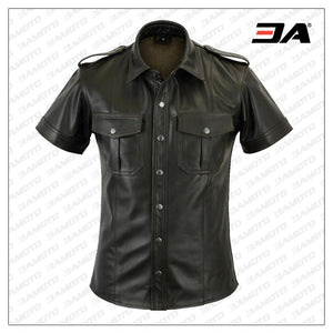 Old Look Antique Military Leather Shirt Erotic Style