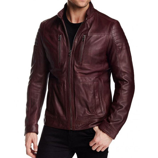 Oliver Red Aviator Cafe Racer Leather Jacket - Fashion Leather Jackets USA - 3AMOTO