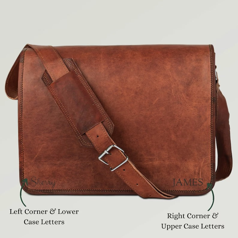 Personalized Leather Custom Laptop Satchel Messenger Bag