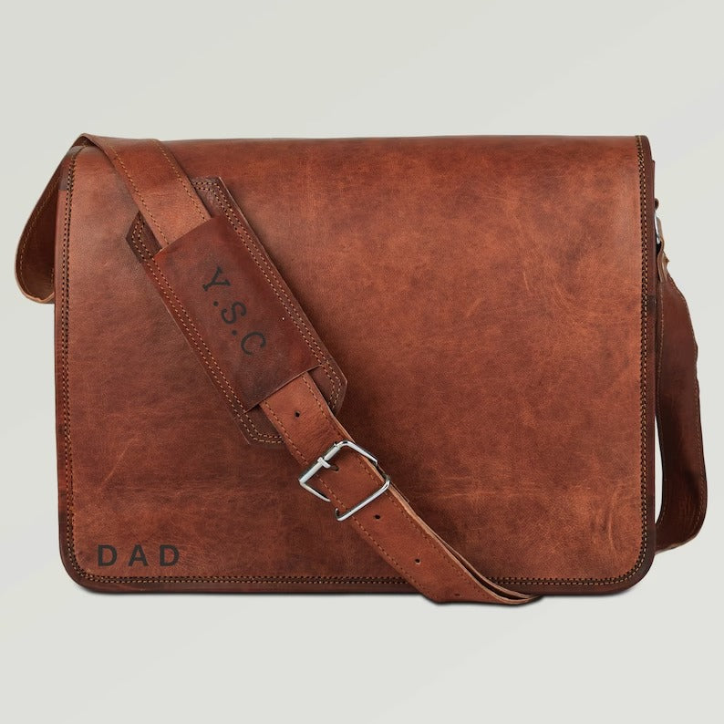 Personalized Leather Custom Laptop Satchel Messenger Bag