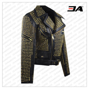 Personalized Leather Jacket Zipper Short Jacket, Street Jacket, Biker Jacket Black Outwear, Moto Studded Punk Rock Mod Black Leather Jacket - 3A MOTO LEATHER