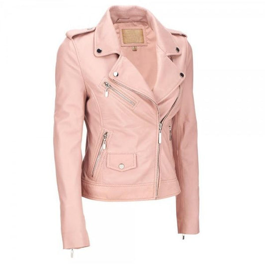 Pink Biker Style Women Fashion Leather Jacket - Fashion Leather Jackets USA - 3AMOTO