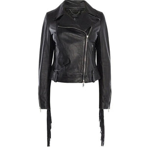 Premium Quality Lambskin Leather Fringe Biker Jacket for Women's