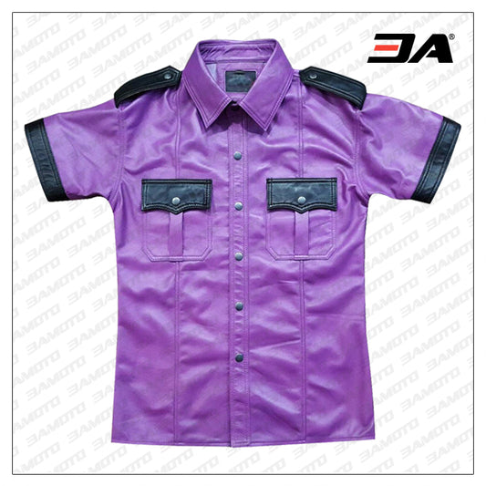 Purple leather T Shirt - Fashion Leather Jackets USA - 3AMOTO