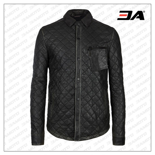 Quilted Style Leather Shirt - Fashion Leather Jackets USA - 3AMOTO