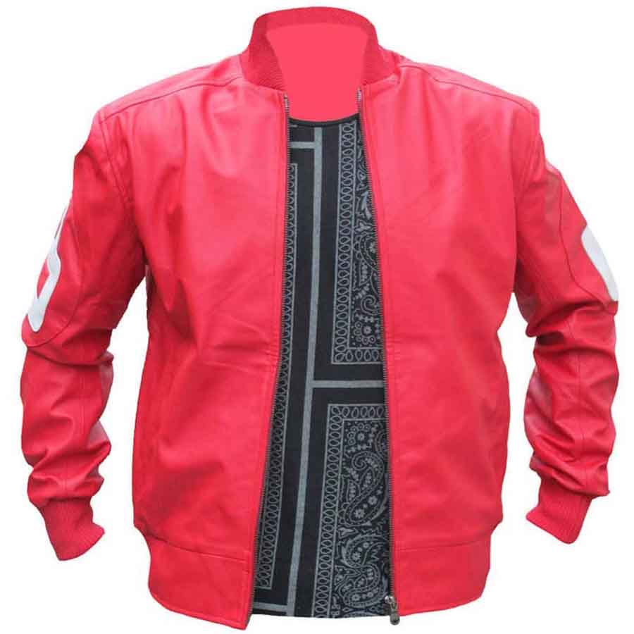 Red Leather Bomber Jacket