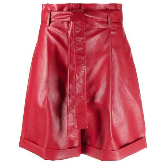 Red Leather Shorts for Women with Side Pockets - Fashion Leather Jackets USA - 3AMOTO