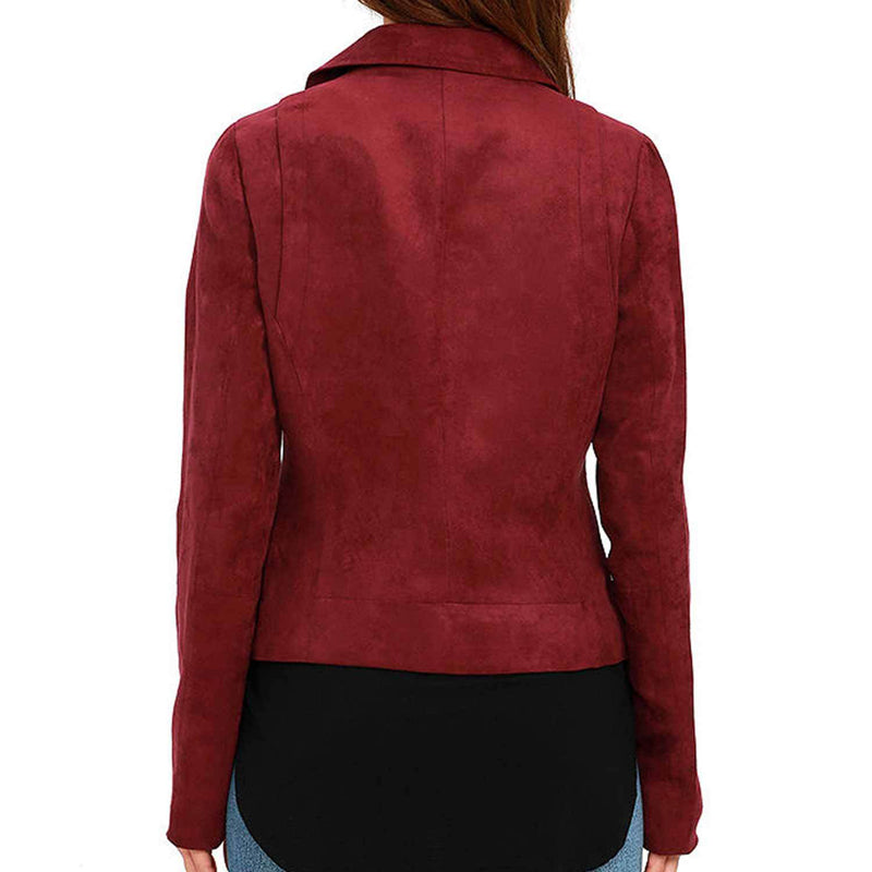 Red Suede Leather Jacket Womens