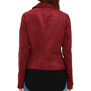 Red Suede Leather Jacket Womens