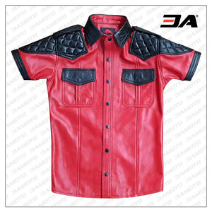 Red & Black Leather T Shirt