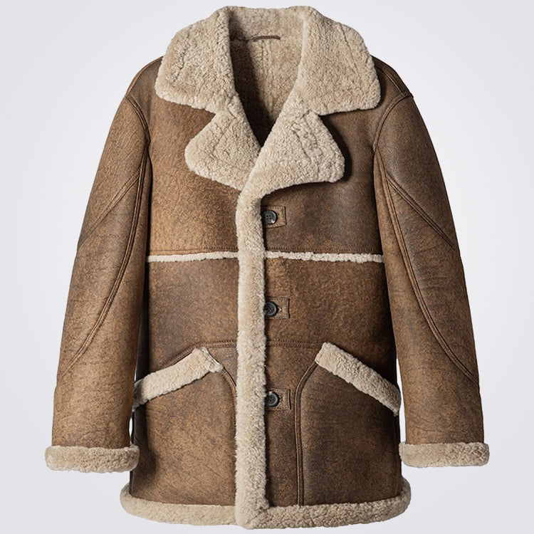 Sheep Rancher Look Men's Retro Sheepskin Rancher Coat - Sheepskin Coat for Men