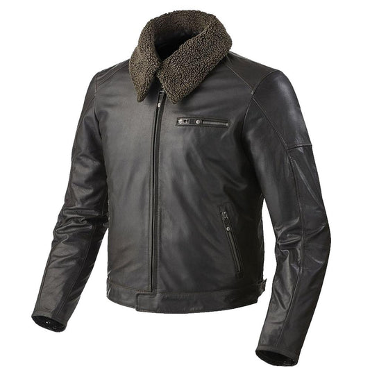 Black Shearling Leather Motorbike Jacket - 3amoto shop