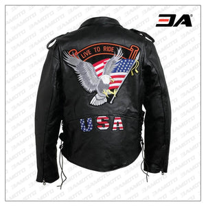 Rock Eagle Flag Motorcycle Leather Jacket