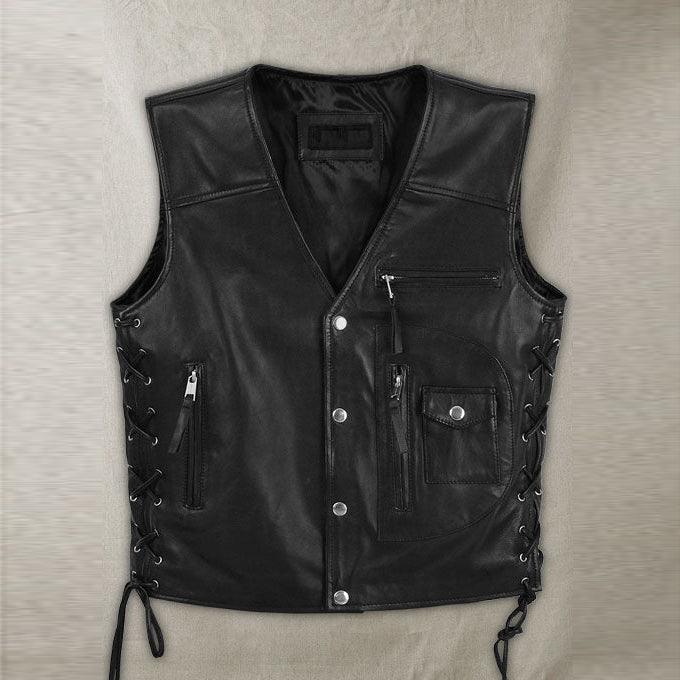 Rock Style Black Leather Vest