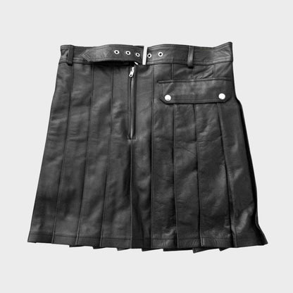 SIDE POCKET LEATHER PLEATED KILT FOR MEN