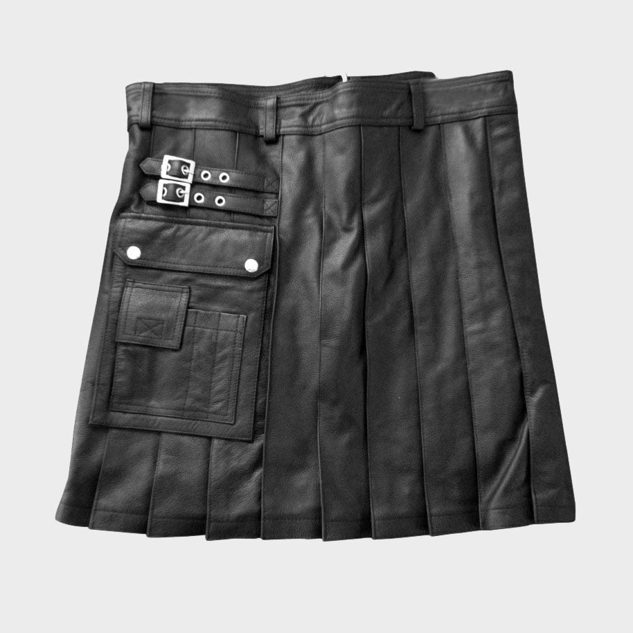 SIDE POCKET LEATHER PLEATED KILT FOR MEN