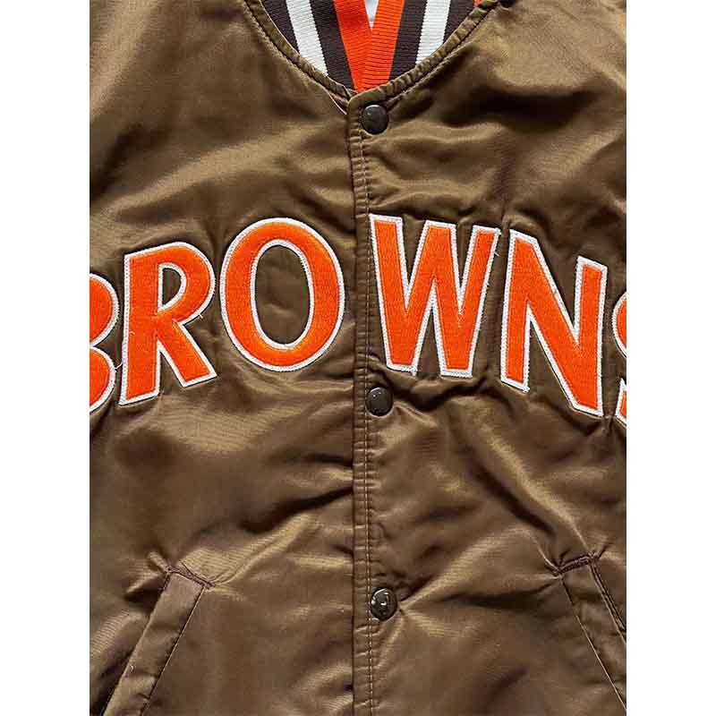 White & Brown Cleveland Browns Satin Varsity Jacket - Maker of Jacket