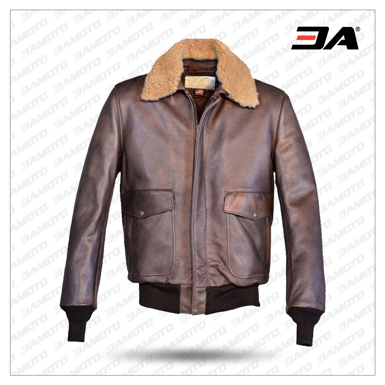 Classic leather bomber jacket with plush collar - 3A MOTO LEATHER