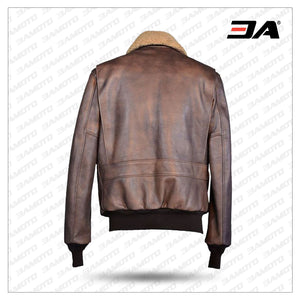 Classic leather bomber jacket with plush collar - 3A MOTO LEATHER