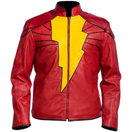 Shazam Red Faux Leather Jacket Costume - Fashion Leather Jackets USA - 3AMOTO