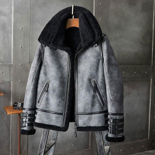 Shearling Coat Mens B3 Bomber Jacket Short Fur Coat Jacket - 3amoto shop