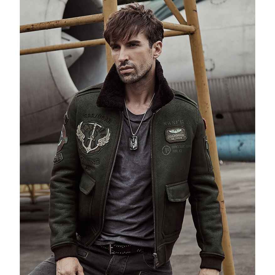 Mens Aviator B3 RAF Shearling Sheepskin Pilot Leather Jacket