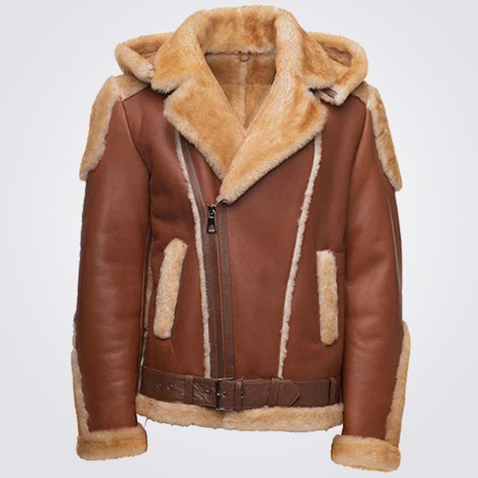 Shearling Biker Jacket With Fur Accents - Fashion Leather Jackets USA - 3AMOTO