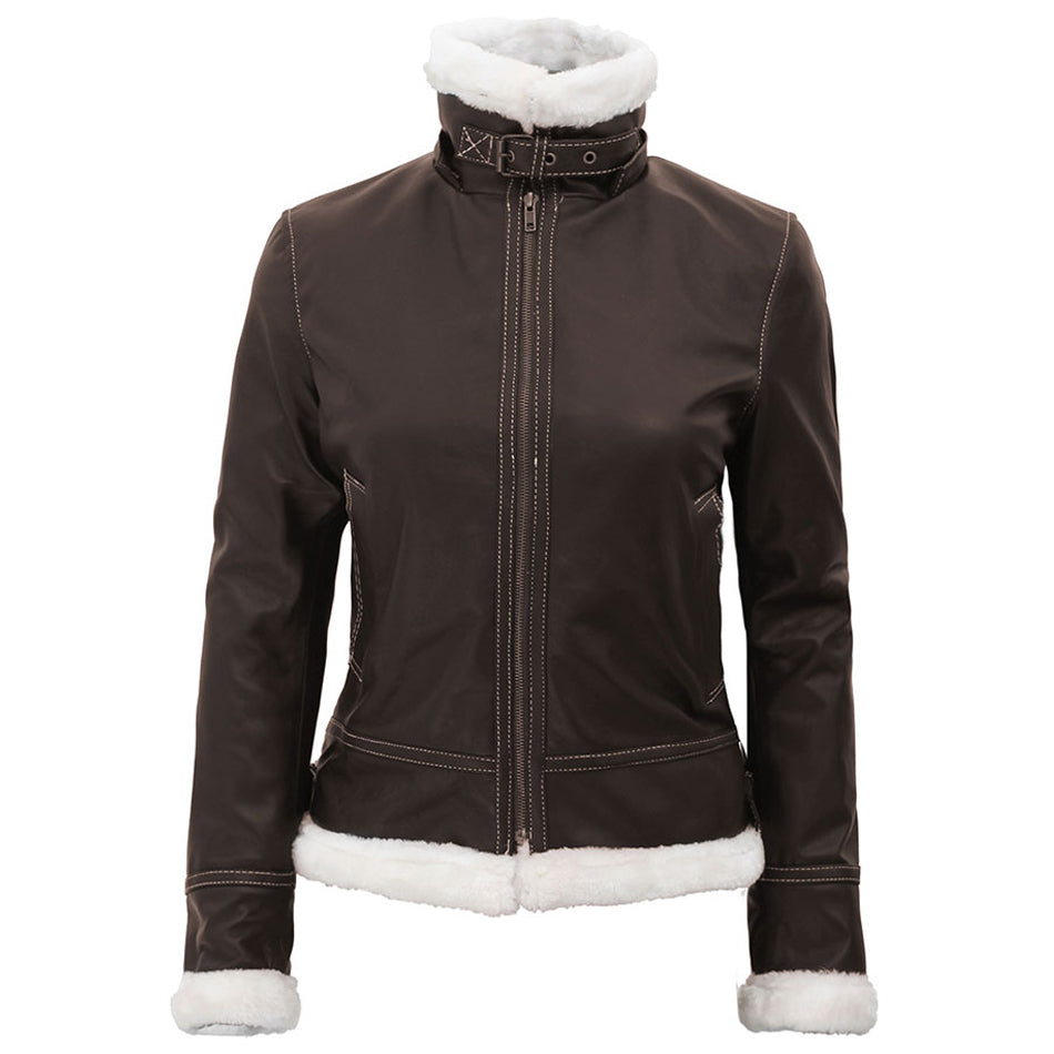 Womens Fur Lined Leather Jacket Buy Shearling Brown Hooded Jacket