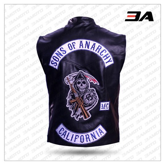 Jax Teller Sons of Anarchy leather motorcycle vest with authentic design - Fashion Leather Jackets USA - 3AMOTO