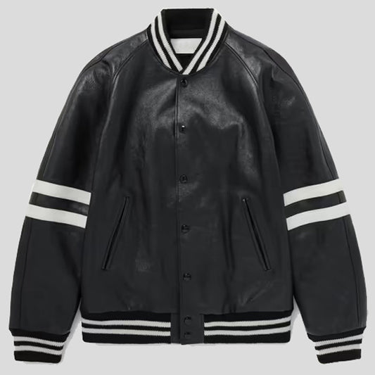 Striped Leather Bomber Jacket, stylish and unique with bold stripes - Fashion Leather Jackets USA - 3AMOTO